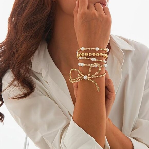 Stackable Pearl Beaded & Boho Seed Beads Bracelet Set - Picture 2 of 4